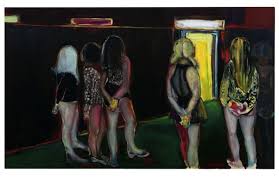    Marlene Dumas  B. 1953  THE VISITOR  signed and dated  1995  on the overlap; signed on a label affixed to the reverse  oil on canvas 180 by 300cm. 71 by 118in.